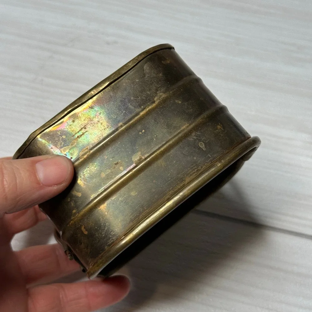 Vintage Brass Square Basket Small Handle Pot Planter Trinket Dish Made‎ India